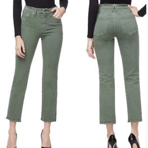 Good American Olive Green Ankle Crop Jeans